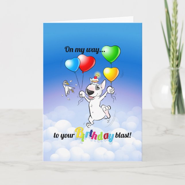 Bull Terrier Cartoon Card "Happy Birthday" (Front)