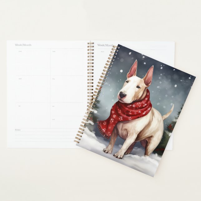 Bull Terrier Chien à Noël de neige (Devant avec enveloppe)