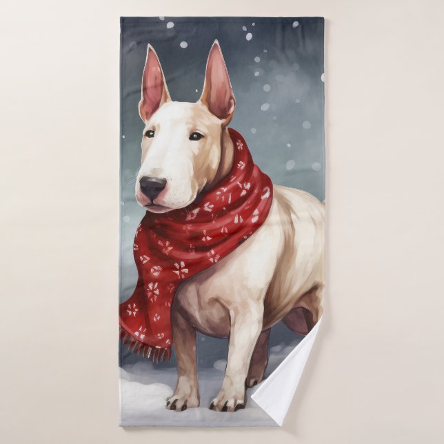 Bull Terrier Chien à Noël de neige (Serviette de bain)