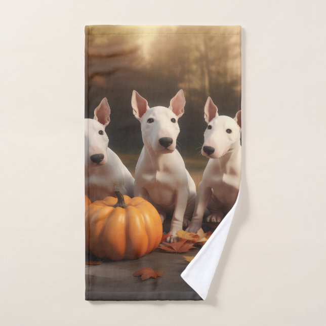 Bull Terrier Chiot Automne Citrouille de plaisir (Serviette à main)