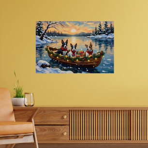 Bull Terrier Christmas Boat Holiday Poster