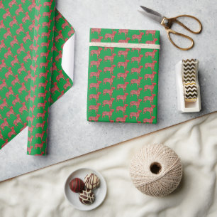 Bull Terrier Christmas Dog Cute Silhouette Green Wrapping Paper