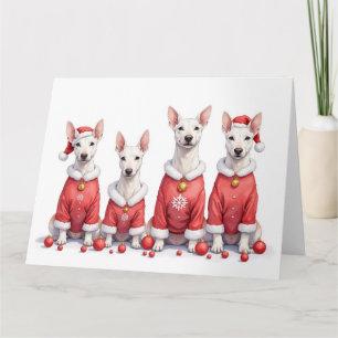 Bull Terrier Christmas Dress Santa Hat Card