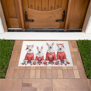 Bull Terrier Christmas Dress Santa Hat Doormat