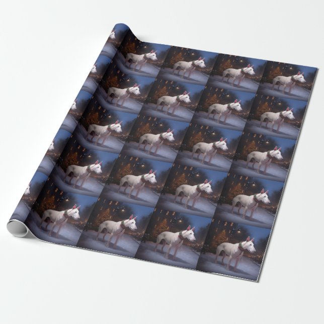 Bull Terrier Christmas Festive Season Wrapping Paper (Unrolled)