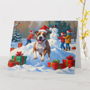 Bull Terrier Christmas Festive Snow Scene Card