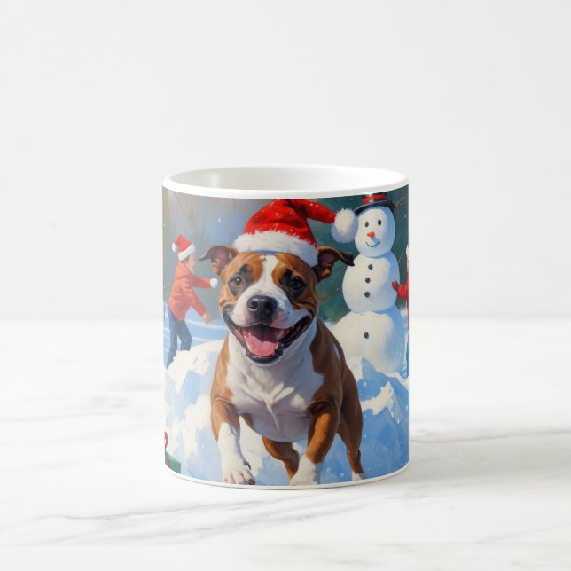 Bull Terrier Christmas Festive Snow Scene Coffee Mug (Center)