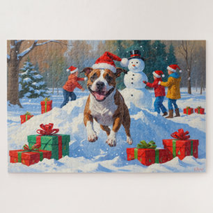 Bull Terrier Christmas Festive Snow Scene Jigsaw Puzzle