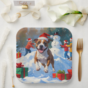 Bull Terrier Christmas Festive Snow Scene Paper Plate
