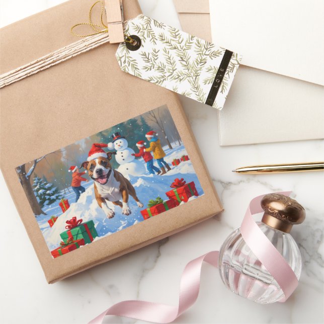 Bull Terrier Christmas Festive Snow Scene Sticker (Gifting)