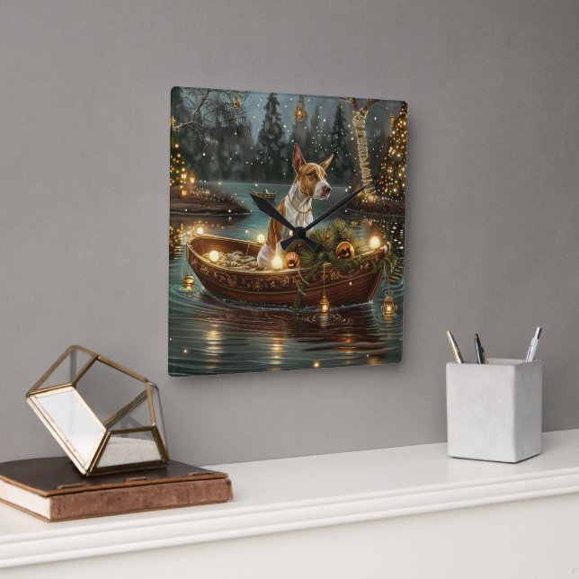 Bull Terrier Christmas Festive Voyage Square Wall Clock (Office)