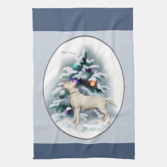 Bull Terrier Christmas Kitchen Towel (Vertical)
