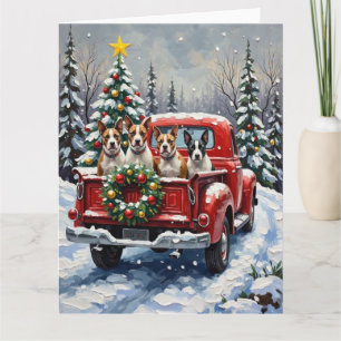 Bull Terrier Christmas Red Truck Holiday Card