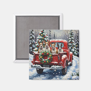 Bull Terrier Christmas Red Truck Holiday Magnet