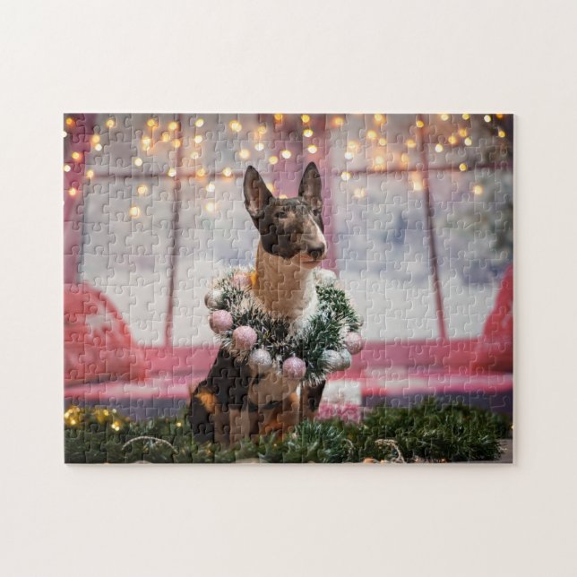 Bull Terrier Christmas scene  Jigsaw Puzzle (Horizontal)