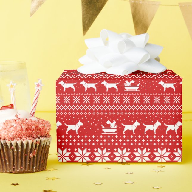 Bull Terrier Christmas Sleigh Ride with Squirrel Wrapping Paper (Birthday Party)