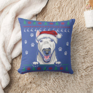 Bull Terrier Christmas Ugly Sweater Funny Dog Love Throw Pillow