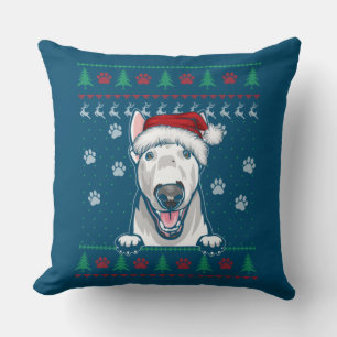 Bull Terrier Christmas Ugly Sweater Funny Dog Love Throw Pillow