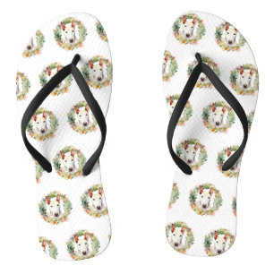 Bull Terrier Christmas Wreath Festive Pup Flip Flops