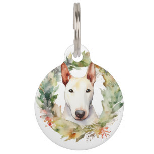 Bull Terrier Christmas Wreath Festive Pup  Pet Tag