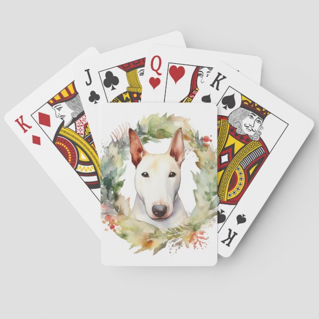 Bull Terrier Christmas Wreath Festive Pup  Playing Cards (Back)