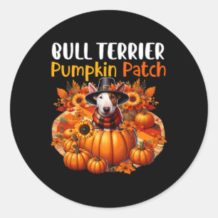 Bull Terrier Cute Patch Thanksgiving Pumpkins Fall Classic Round Sticker