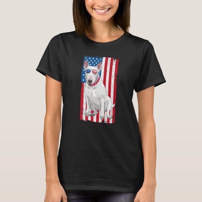Bull Terrier Dad Mom American Flag Miniature Bull  T-Shirt (Front)