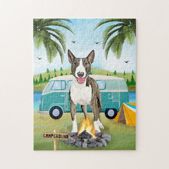 Bull Terrier Dog Camping Jigsaw Puzzle (Vertical)