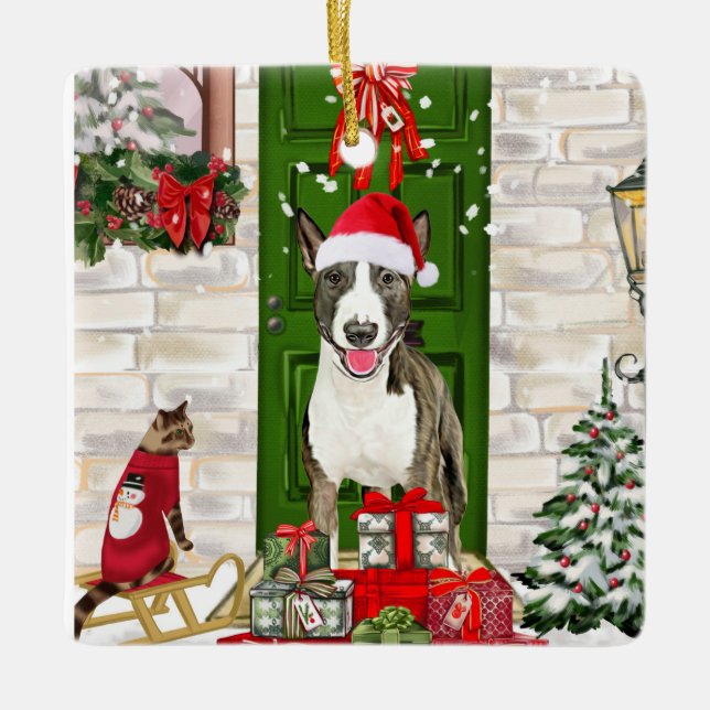 Bull Terrier Dog Christmas   Ceramic Ornament (Front)