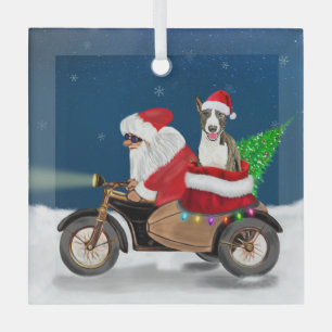 Bull Terrier Dog Christmas Santa Claus Glass Ornament