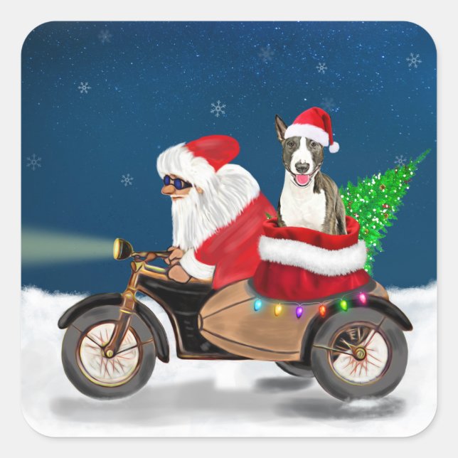 Bull Terrier Dog Christmas Santa Claus  Square Sticker (Front)