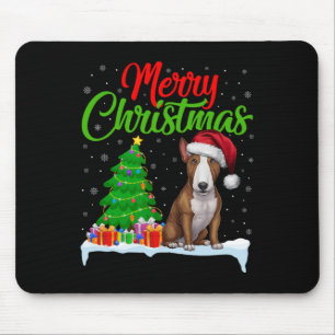 Bull Terrier Dog Christmas Tree Lights Funny Xmas Mouse Pad