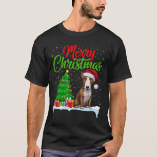 Bull Terrier Dog Christmas Tree Lights Funny Xmas T-Shirt