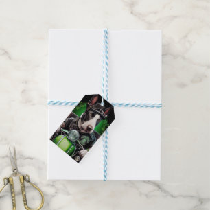 Bull Terrier Dog Driving Bike St. Patrick's Day Gift Tags