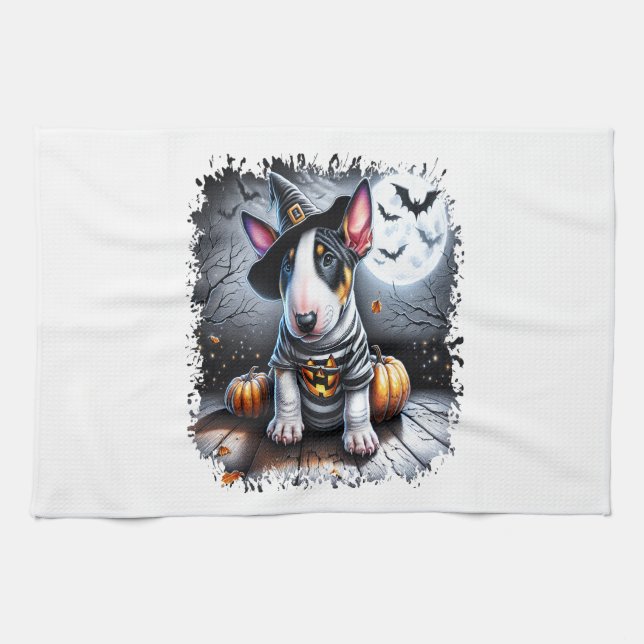 Bull Terrier Dog Halloween Kitchen Towel (Horizontal)
