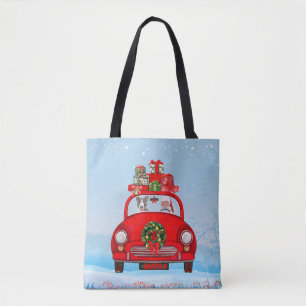 Bull Terrier Dog In Car With Santa Claus Tote Bag