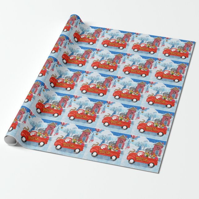 Bull Terrier Dog in Christmas Delivery Truck Snow Wrapping Paper (Unrolled)