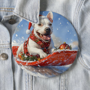 Bull Terrier Dog in Sledge Let it Snow Christmas 6 Inch Round Button
