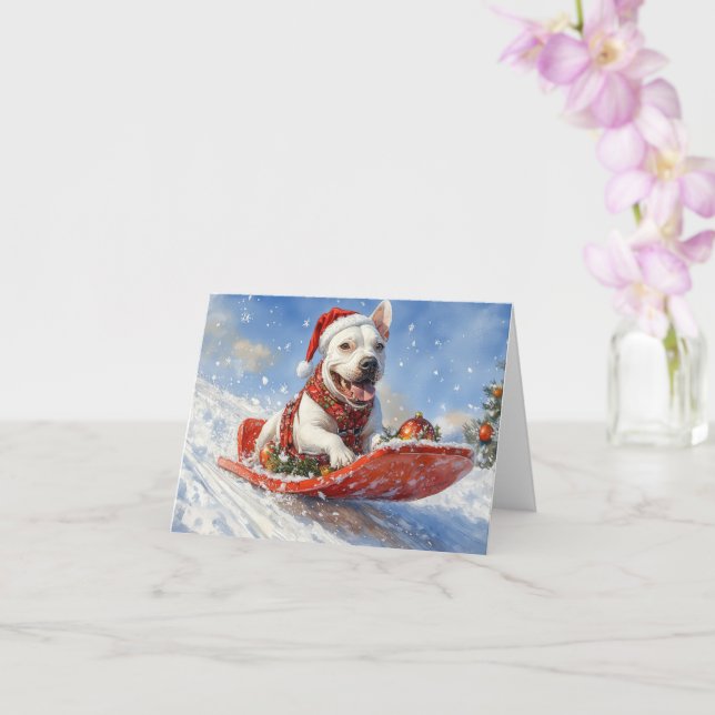 Bull Terrier Dog in Sledge Let it Snow Christmas Card (Orchid)
