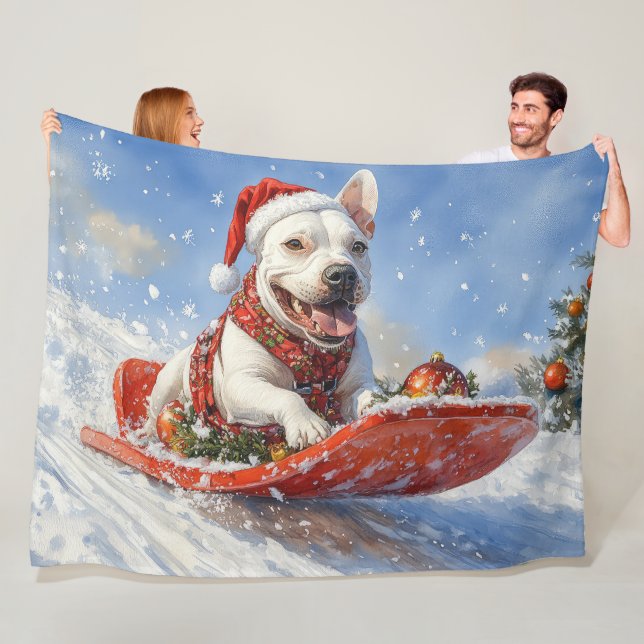 Bull Terrier Dog in Sledge Let it Snow Christmas Fleece Blanket (In Situ)