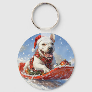 Bull Terrier Dog in Sledge Let it Snow Christmas Keychain
