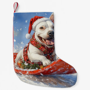 Bull Terrier Dog in Sledge Let it Snow Christmas Small Christmas Stocking