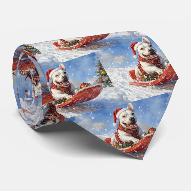 Bull Terrier Dog in Sledge Let it Snow Christmas Tie (Rolled)