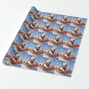Bull Terrier Dog in Sledge Let it Snow Christmas Wrapping Paper