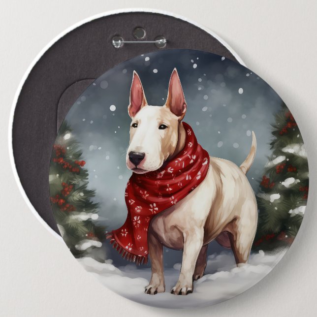 Bull Terrier Dog in Snow Christmas  6 Inch Round Button (Front & Back)