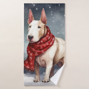 Bull Terrier Dog in Snow Christmas  Bath Towel Set