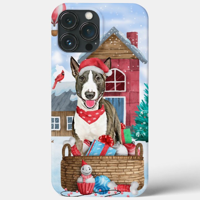 Bull Terrier Dog In snow Christmas Dog House Case-Mate iPhone Case (Back)