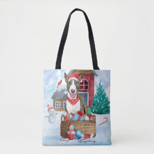 Bull Terrier Dog In snow Christmas Dog House Tote Bag