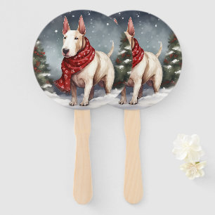 Bull Terrier Dog in Snow Christmas  Hand Fan