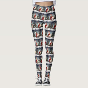 Bull Terrier Dog in Snow Christmas Leggings